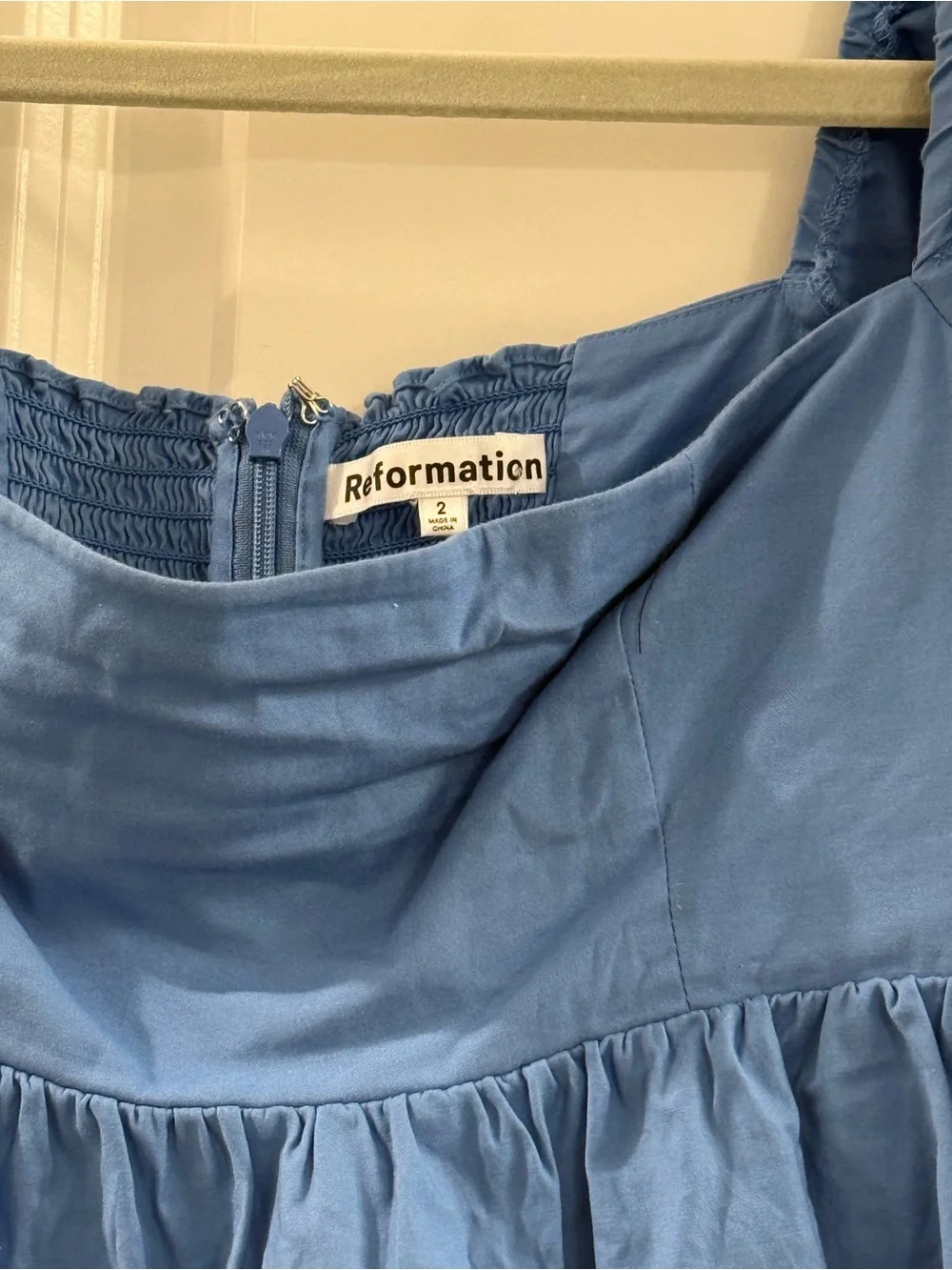 Reformation Jaxley Top Azure Blue Size 2 Puff Sleeve Babydoll Top Organic Cotton